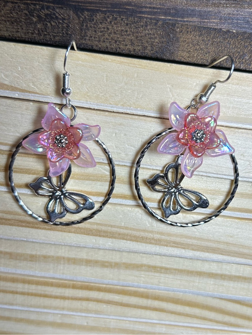 3/$25 Flower and Butterfly Hoop Drop Earrings